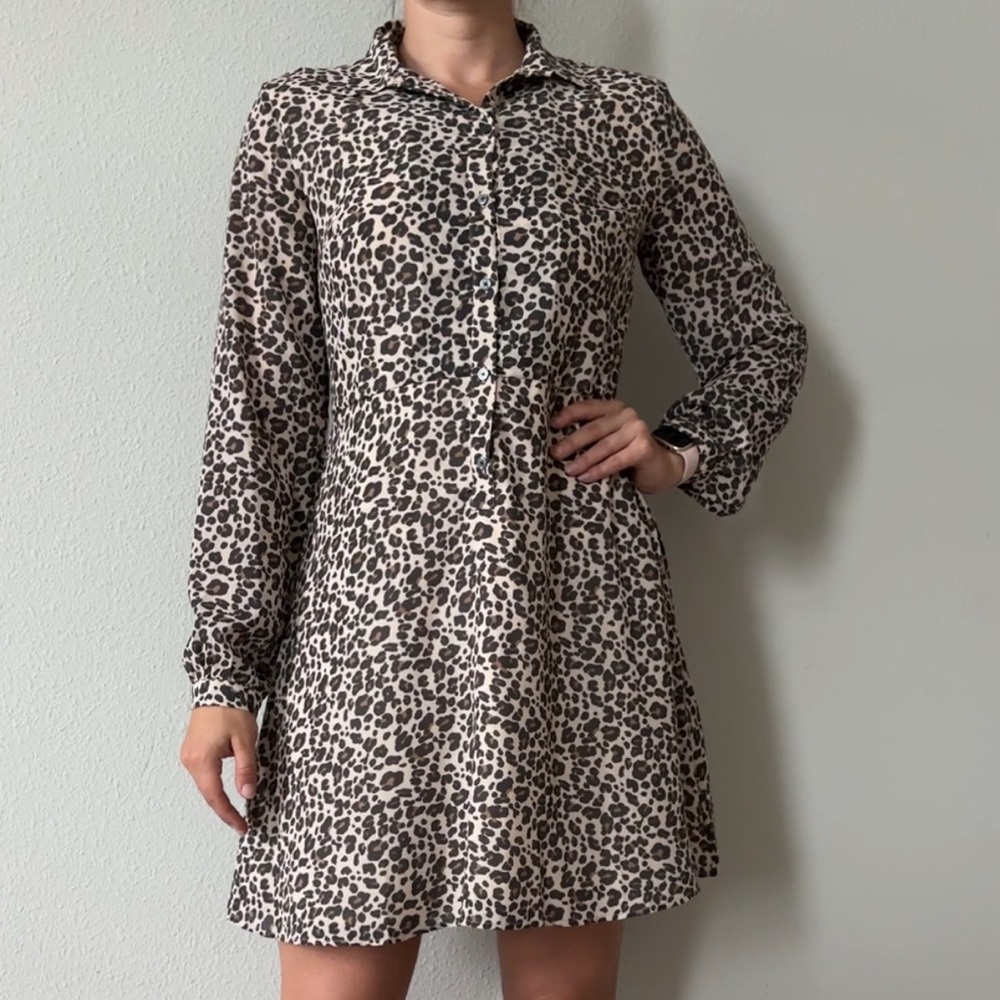 LOFT Leopard Print Long Sleeve Dress